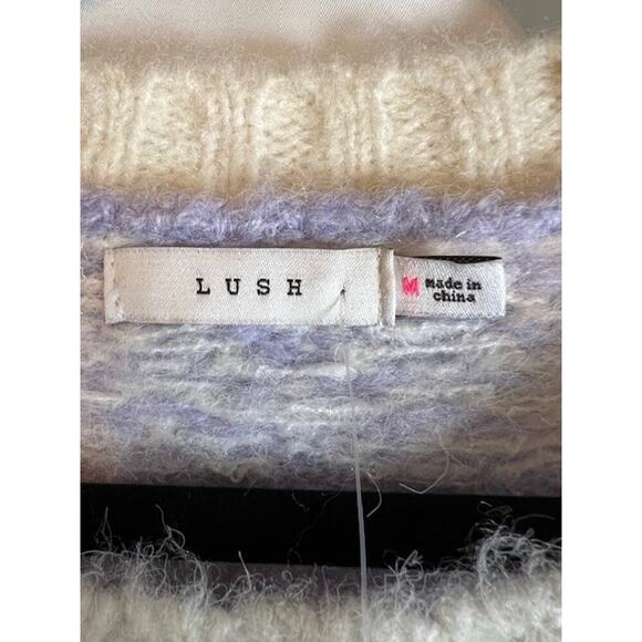 Lush Sweater Cropped M Fair Isle Boxy Oversized Bell Sleeve Lilac - Picture 6 of 8